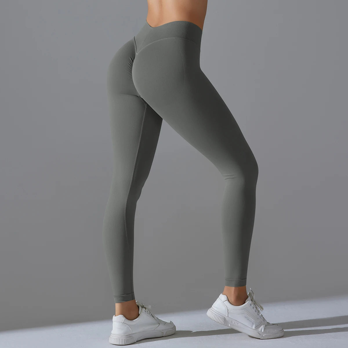 Nahtlose Yoga-Hose für Damen, hohe Taille, dunkelgrau, eng anliegend