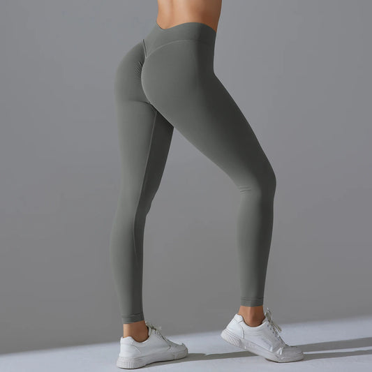 Nahtlose Yoga-Hose für Damen, hohe Taille, dunkelgrau, eng anliegend