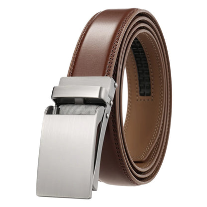 Herren-Gürtel aus Rindsleder mit automatischer Metallschnalle, 31 mm Breite, braun