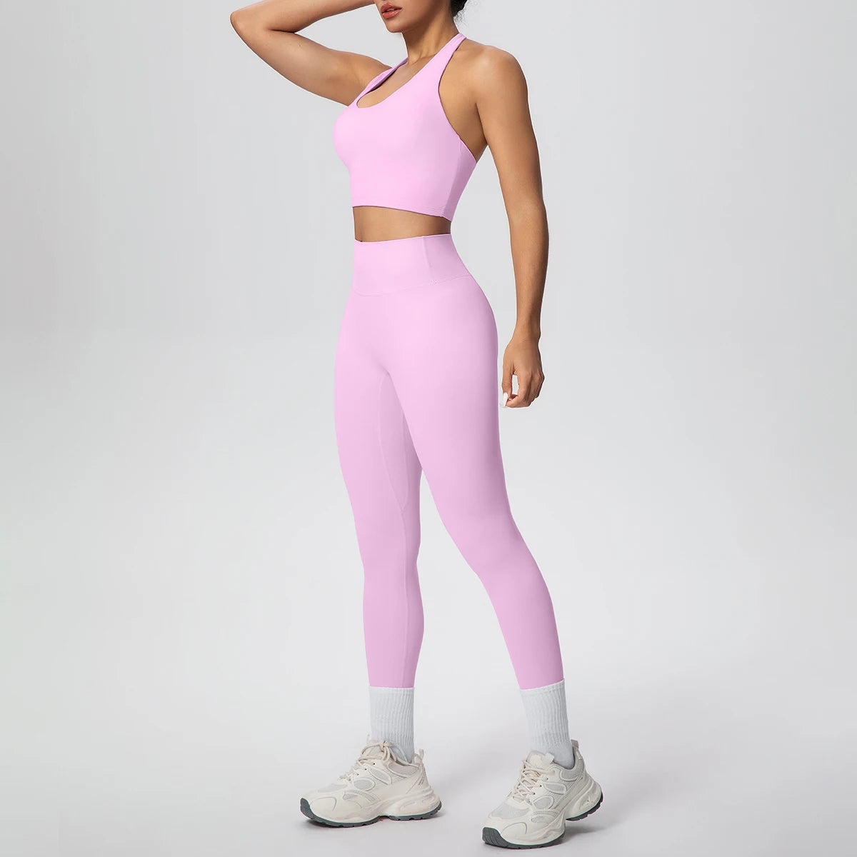 Lila Sport-Set aus Trägertop und hochbundiger Leggings mit breitem Taillenbund
