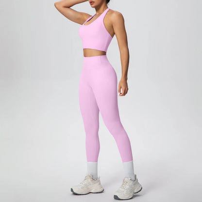 Lila Sport-Set aus Trägertop und hochbundiger Leggings mit breitem Taillenbund