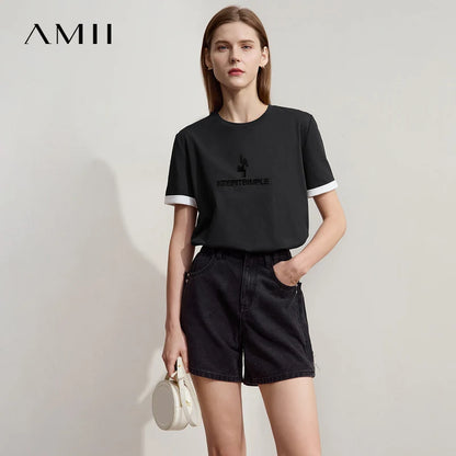 Damen Freizeit-T-Shirt mit Rundhalsausschnitt und Farbblockierung für den Sommer