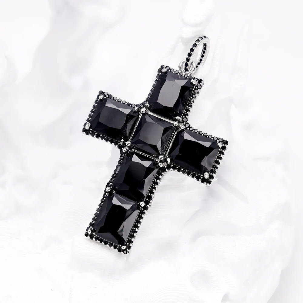 Damen-Anhänger Kreuz geschwärzt schwarze Zirkonia Vintage aus Sterlingsilber