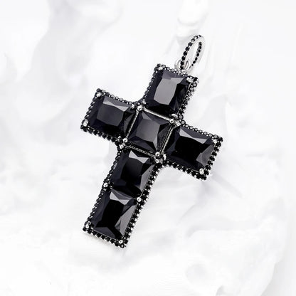 Damen-Anhänger Kreuz geschwärzt schwarze Zirkonia Vintage aus Sterlingsilber