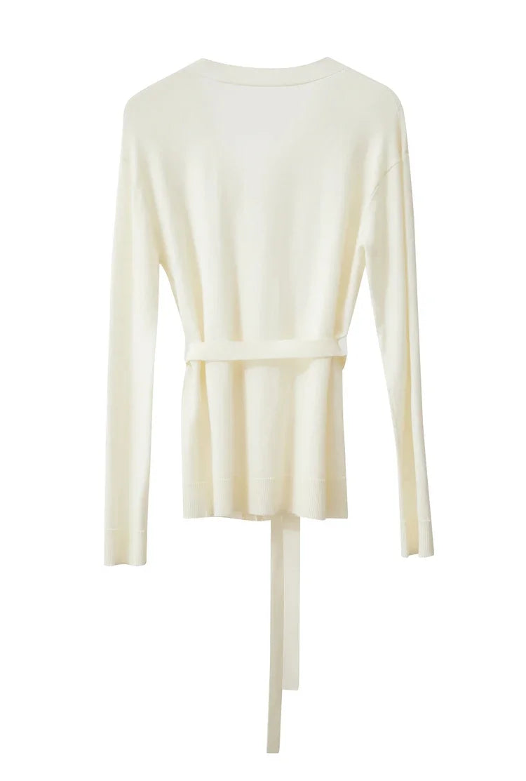 Damen-Strickjacke V-Ausschnitt chinesischer Stil Gürtel Langarm Herbst