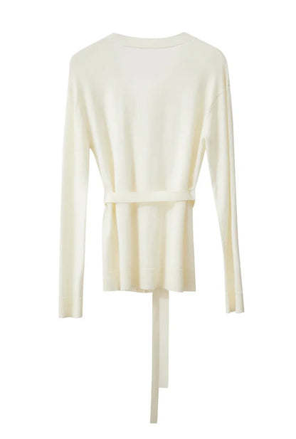 Damen-Strickjacke V-Ausschnitt chinesischer Stil Gürtel Langarm Herbst