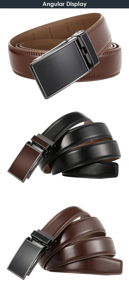 VATLY Ledergürtel Herren 3cm Metall-Automatik-Schnalle Lochlos Mode