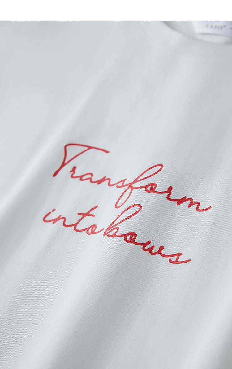 Damen T-Shirt aus ultraloch Stretch-Baumwolle mit Buchstaben-Bowknot-Aufdruck