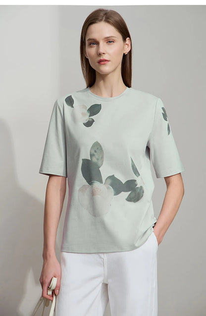 Damen T-Shirt im lässigen Stil mit floralem Print und Rundhalsausschnitt