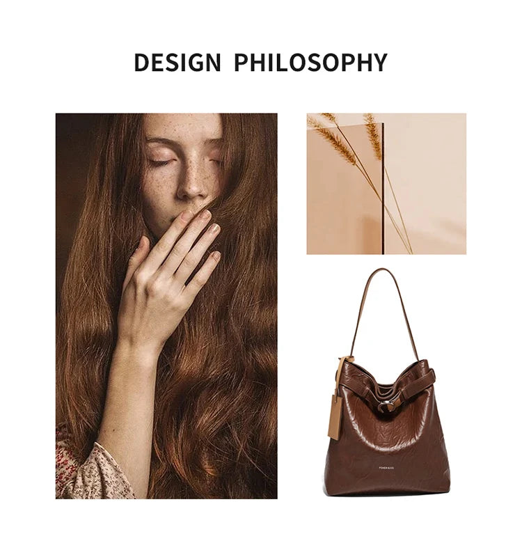 Damen Schultertasche Vintage Split-Leder mit großer Kapazität