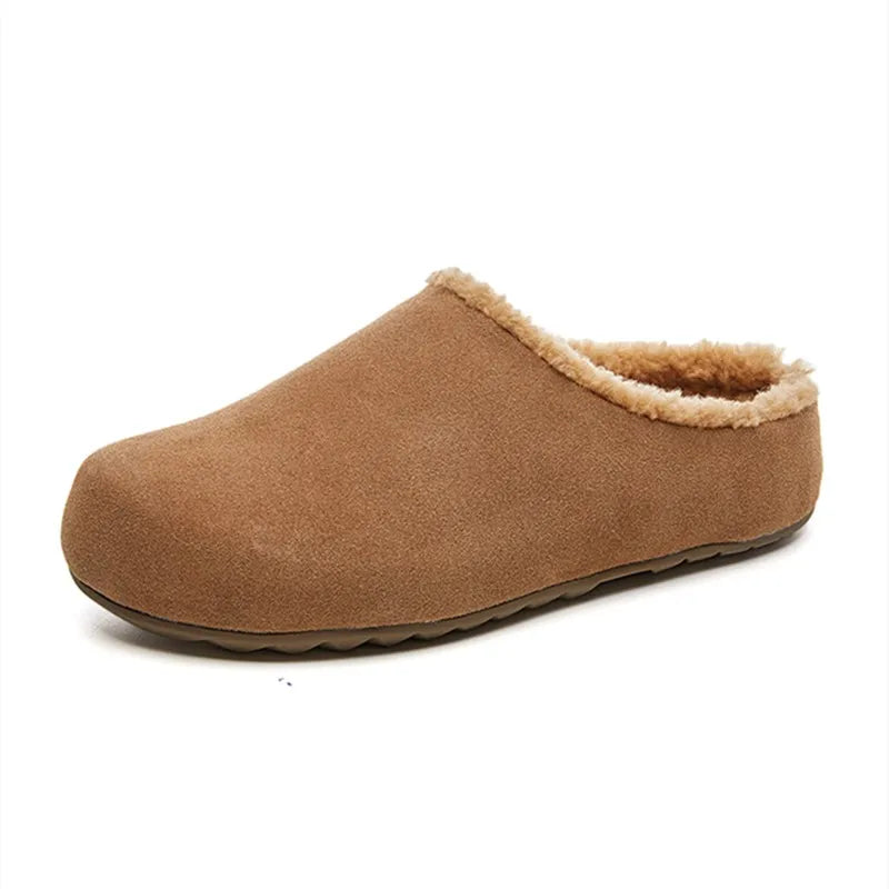 AIYUQI Hausschuhe Weiblichen Echten Leder 2024 Neue Slip-on Winter Hausschuhe Damen Casual Fleece Trend Hausschuhe Schuhe Frauen