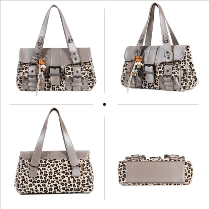 Damen-Umhängetasche aus Kunstleder Leoparddruck Bronze Crossbody-Tasche mit großem Fassungsvermögen