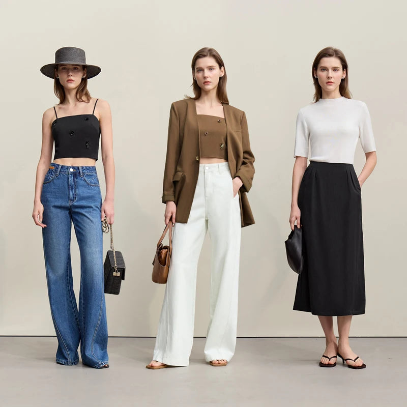 Damen-Rockanzug-Set: Crop-Top und Sakko in Schwarz, Khaki und Weiß