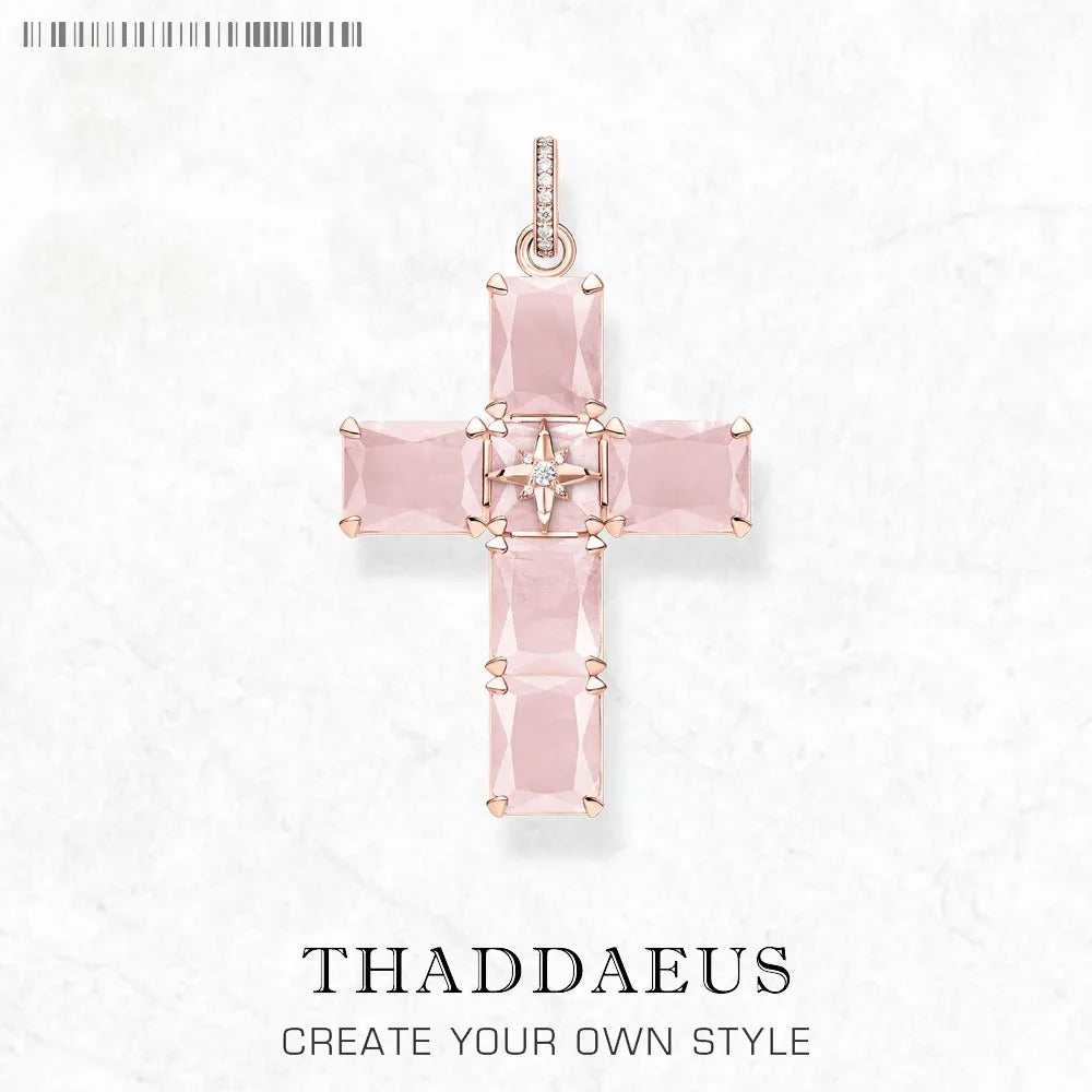 Damen-Anhänger Kreuz rosa Zirkonia trendiger Stil aus Sterlingsilber