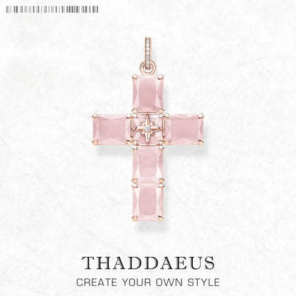 Damen-Anhänger Kreuz rosa Zirkonia trendiger Stil aus Sterlingsilber