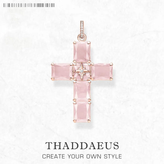 Damen-Anhänger Kreuz rosa Zirkonia trendiger Stil aus Sterlingsilber
