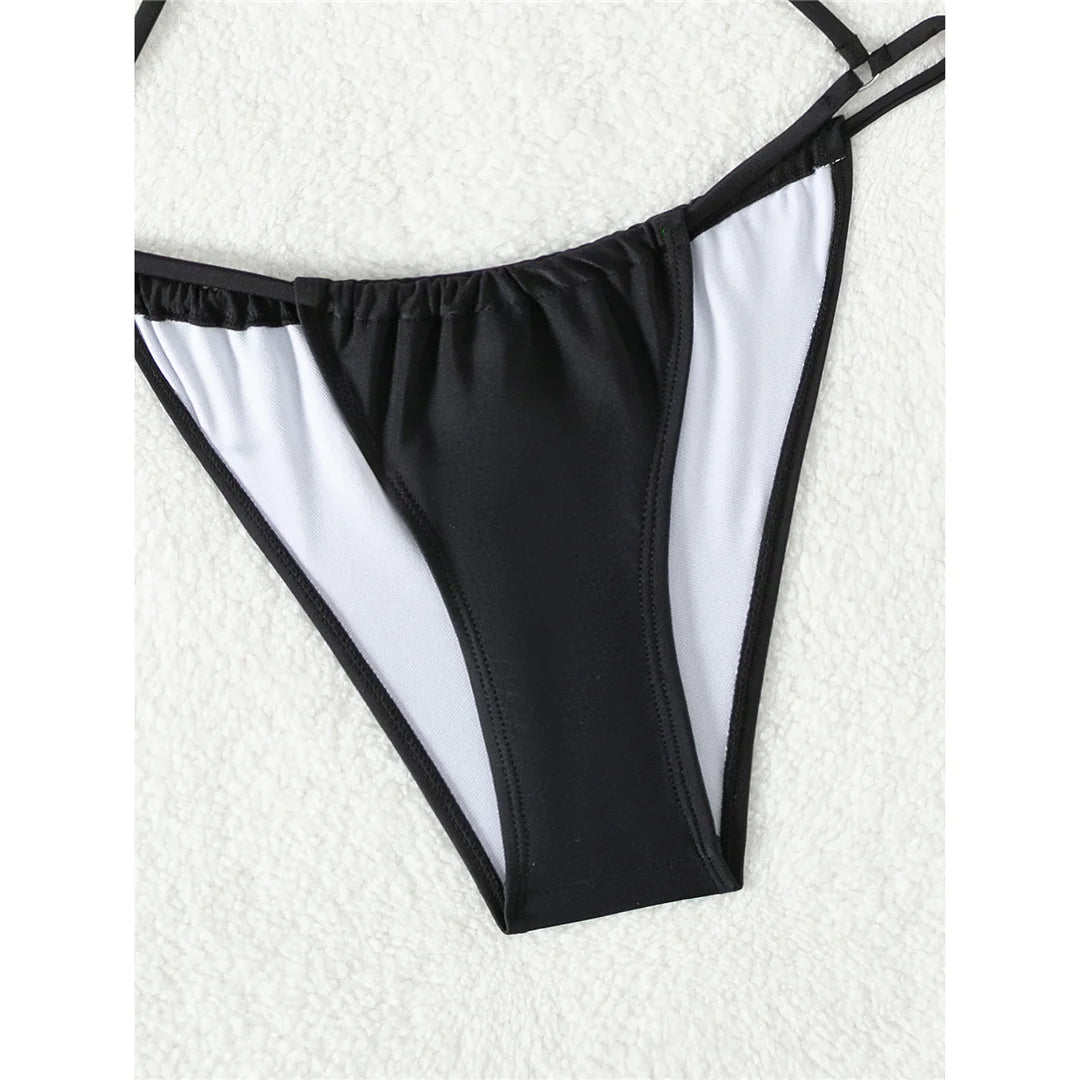 Damen Badeanzug Bauch-Cut-Out Neckholder Monokini hoher Beinausschnitt einfarbig