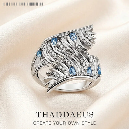 Damen-Ring Phoenix Wing blaue Steine Bohemia aus Sterlingsilber