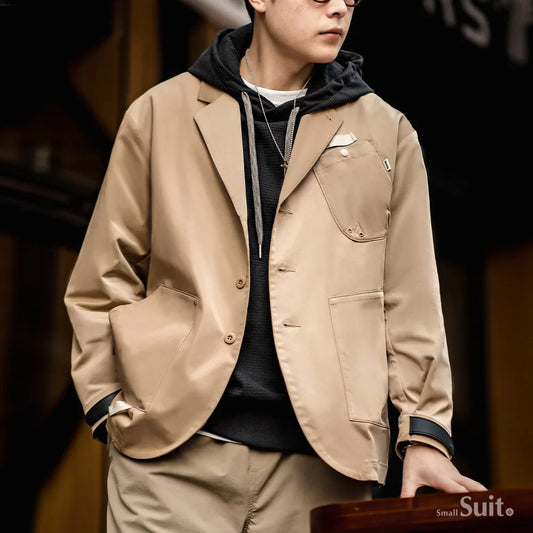 Herren Frühlingsjacke Lässig Einreihiger Blazer Reverskragen Mehrere Taschen Vintage