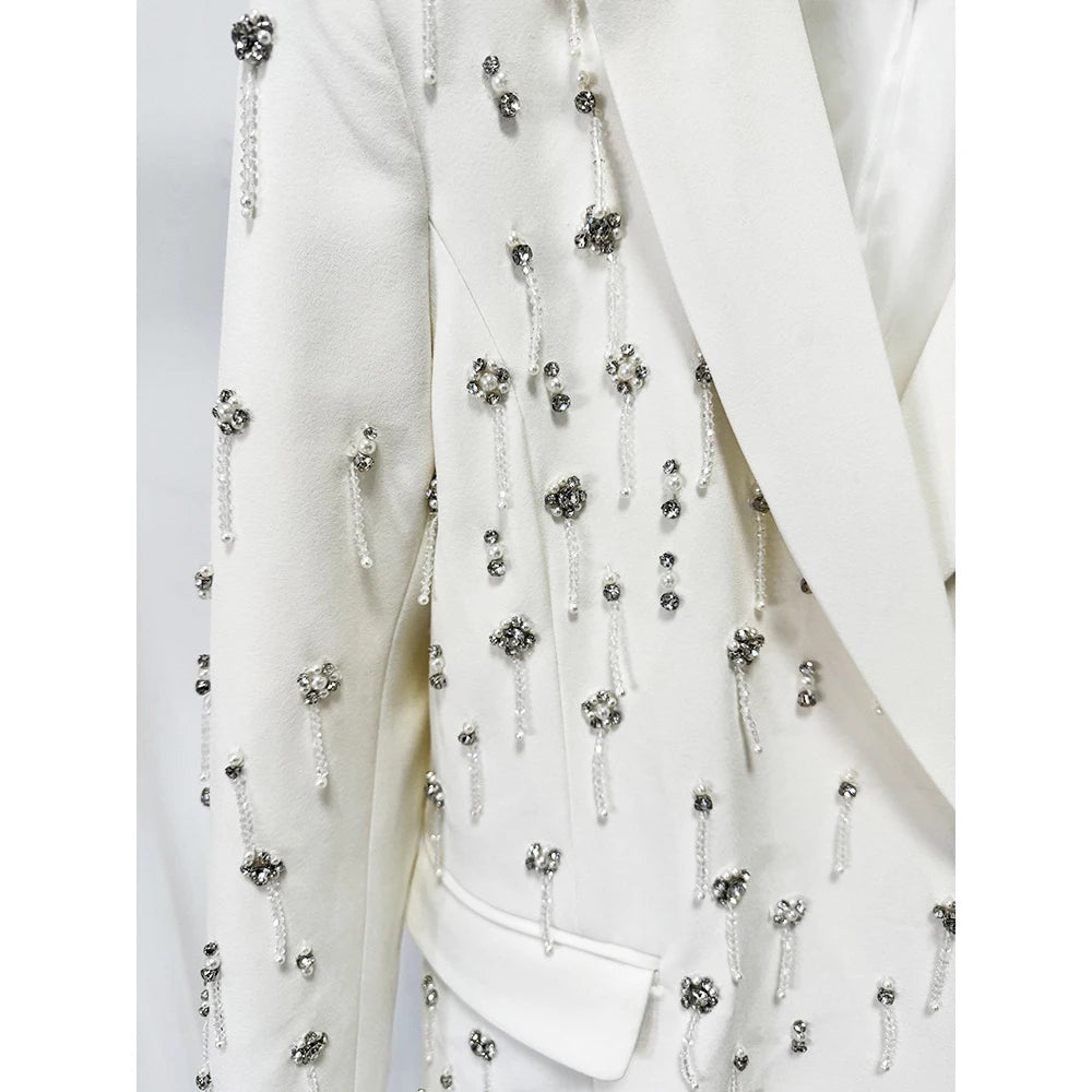 Damen-Blazer locker Perlen Diamanten Verzierung Runway Anzugjacke