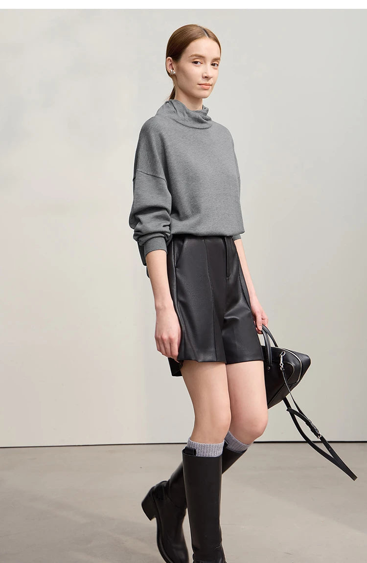 Damen-Rollkragenpullover locker Wolle-Mix Raglan lang Winter