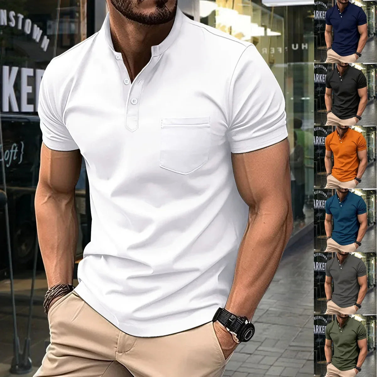 Herren-Polohemd mit doppeltem Stehkragen und kurzen Ärmeln – ideal für Sport im Herbst und Winter