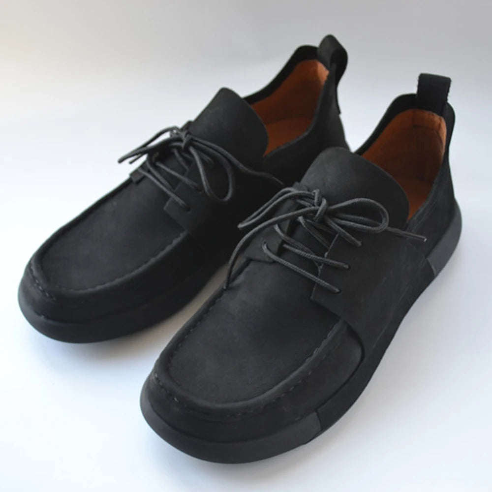 Black Flats Men Shoes Classic British Style Men's Casual Leather Shoes for Outdoor Camping Anti-Slip Leather Handmade Men Shoes