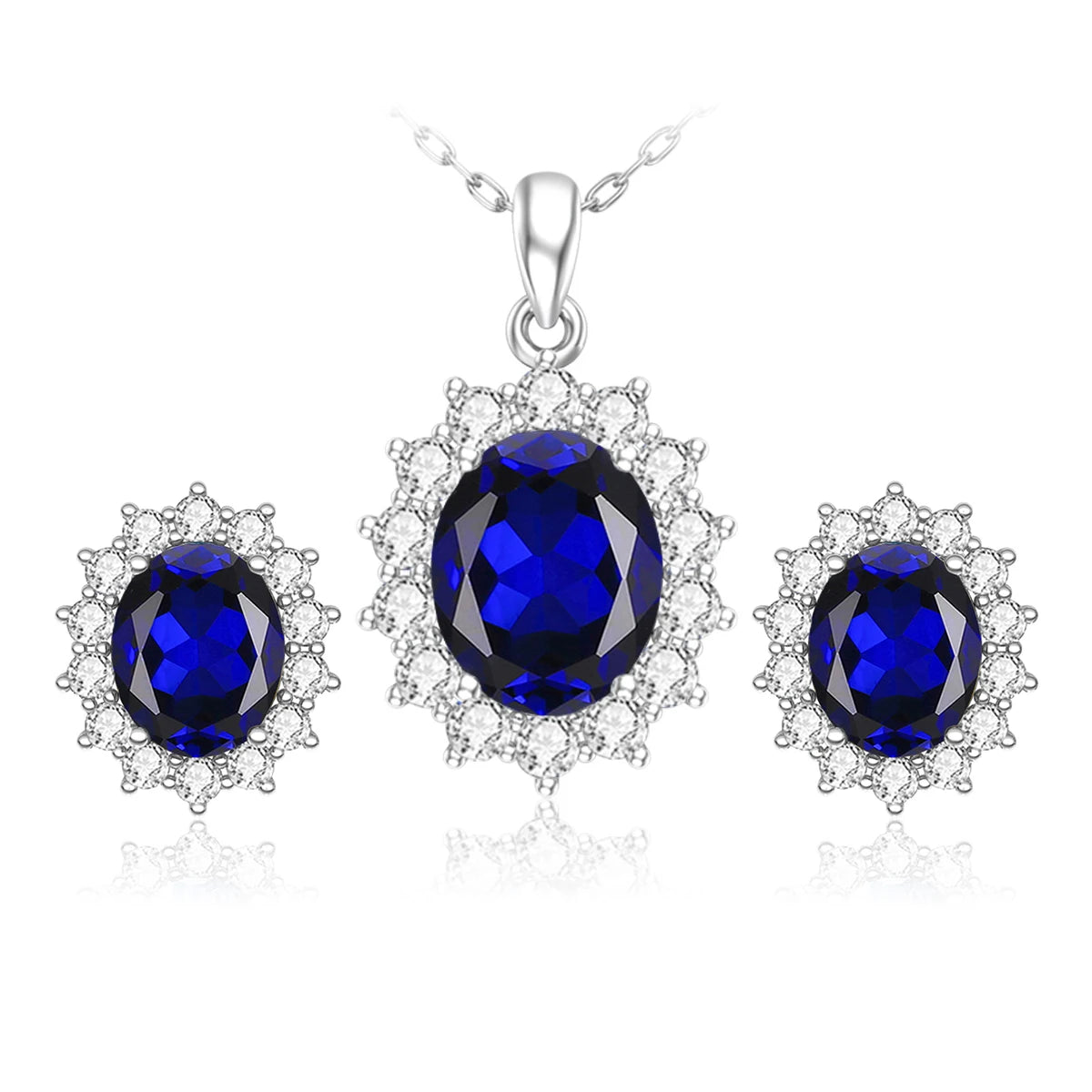 Damen-Schmuckset Aquamarin Anhänger und Ohrringe aus 925 Silber mit ovalem Stein 8x10 mm