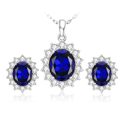 Damen-Schmuckset Aquamarin Anhänger und Ohrringe aus 925 Silber mit ovalem Stein 8x10 mm