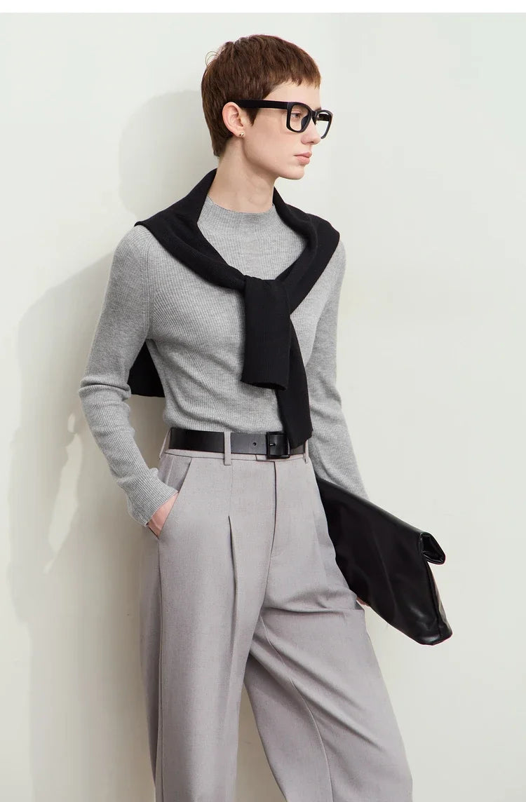 Damen-Halbrollkragen-Pullover Slim Raglan Wolle-Mix Herbst-Winter