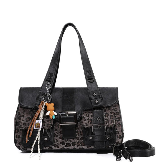 Damen-Umhängetasche aus Kunstleder Leoparddruck Bronze Crossbody-Tasche mit großem Fassungsvermögen