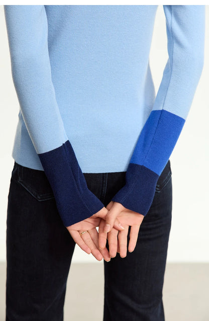 Damen-Halbrollkragen-Pullover Slim Farbkontrast Wolle-Mix Winter