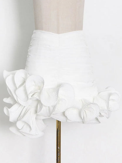 Schulterfreies ärmelloses Minikleid mit 3D-Blumen und Patchwork-Design für Damen – figurbetont und stilvoll