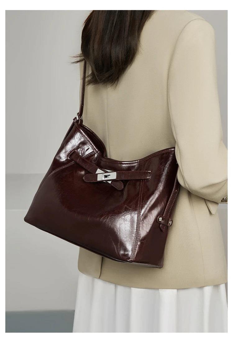 Damen-Schultertasche mit großem Fassungsvermögen aus PU-Leder, Alltagstasche für Arbeit und Freizeit
