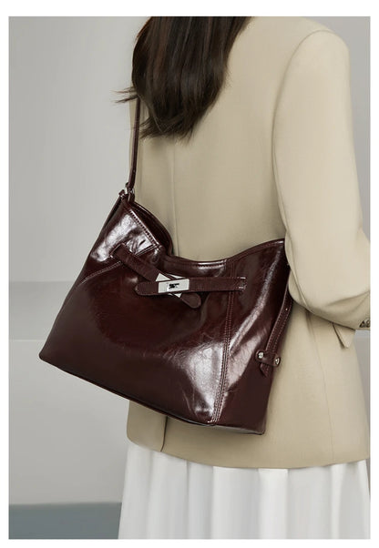 Damen-Schultertasche mit großem Fassungsvermögen aus PU-Leder, Alltagstasche für Arbeit und Freizeit
