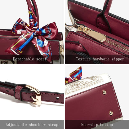 Damen Schultertasche aus Splitleder mit Stickerei im chinesischen Stil