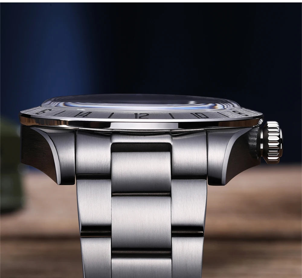 Herren-GMT-Taucheruhr mit Swiss-Ronda-Werk und Bubble-Glas