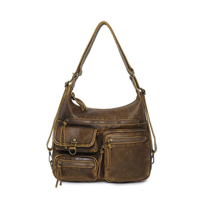 Damen-Schultertasche aus PU Großes Fassungsvermögen mit Innenfächern Vintage-Look Schwarz
