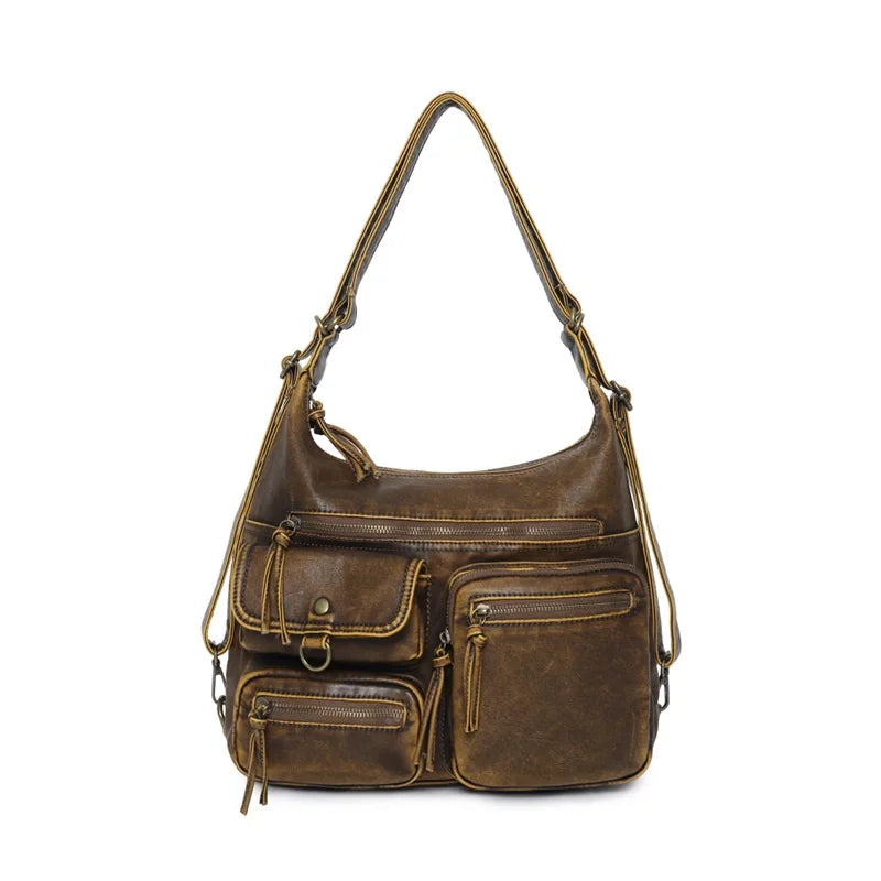 Damen-Umhängetasche Aus PU Mit Top-Griff Und Vintage-Look Schwarz Große Kapazität