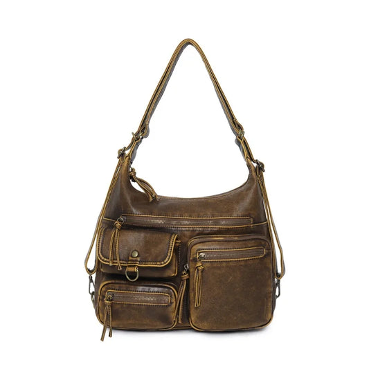 Damen-Umhängetasche Aus PU Mit Top-Griff Und Vintage-Look Schwarz Große Kapazität