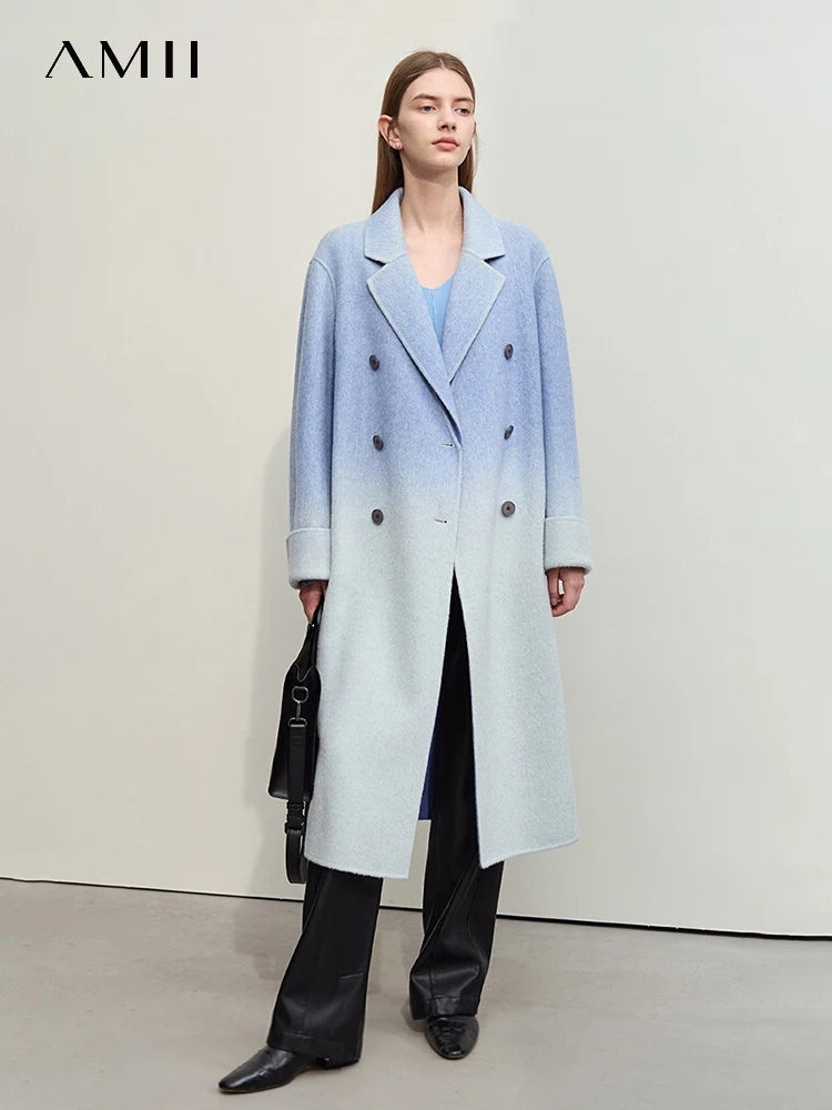 Damen Wollmantel im minimalistischen Farbverlauf mit Blazer-Kragen und Taschen