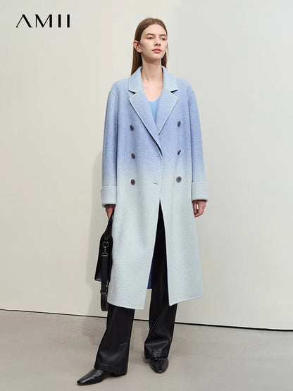 Damen Wollmantel im minimalistischen Farbverlauf mit Blazer-Kragen und Taschen