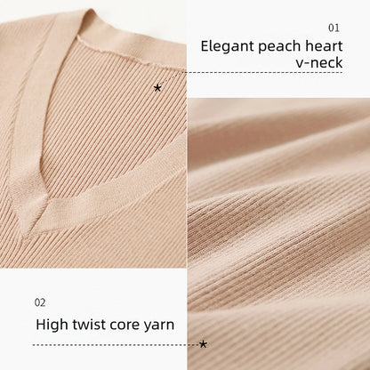 Damen V-Ausschnitt Pullover Viskose Halbarm Slim Büro Sommer