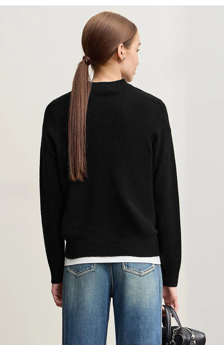 Damen-Halbrollkragen-Pullover 100 % Wolle warm vielseitig Winter