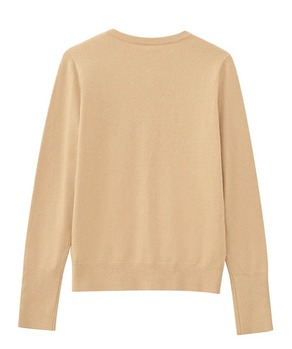 Damen-Strickjacke Rundhals Wolle Metallknopf französisch Büro Frühling