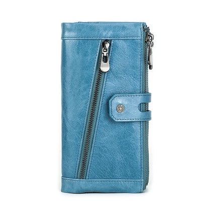 Damen Echtleder Lange Geldbörse Vintage Clutch Reißverschluss Handytasche Kartenhalter
