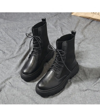 AIYUQI Women Winter Boots Shoes Genuine Leather Flat Fur Ankle Boots Women Platform Fashion Women's Socks Boots