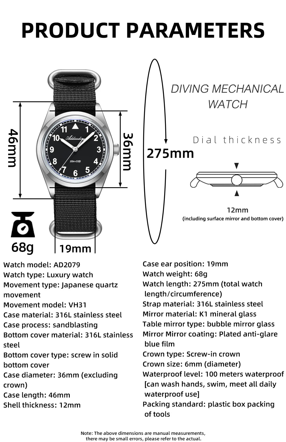 Herren-Quarzuhr mit Bubble-Glas und Nylonarmband