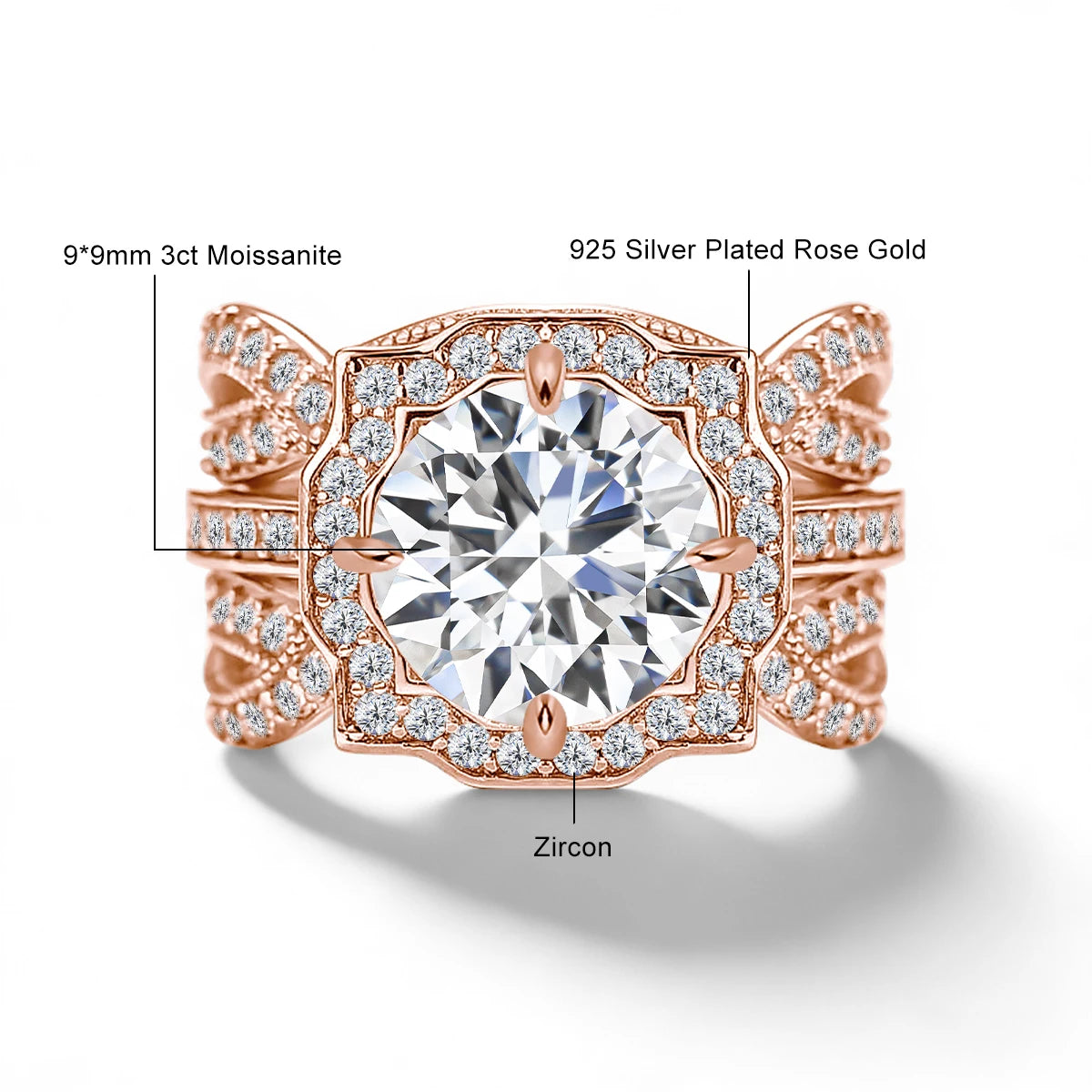 Damen-Verlobungsring-Set Mit Moissanit 3-Karat Im Halo-Design für Verlobung und Alltagsglanz
