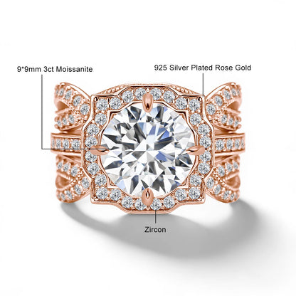 Damen-Verlobungsring-Set Mit Moissanit 3-Karat Im Halo-Design für Verlobung und Alltagsglanz